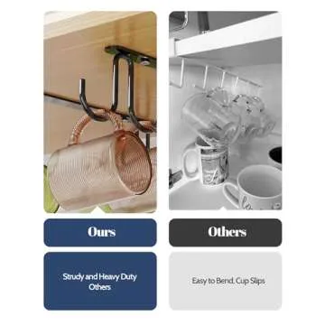 Luckinow Mug Hooks Under Cabinet 3 Pack, Coffee Cup Hooks for Hanging Under Shelf, Mug Organizer Rack with 12 Hooks for Displaying Mugs, Coffee Cups and Kitchen Utensils, Black