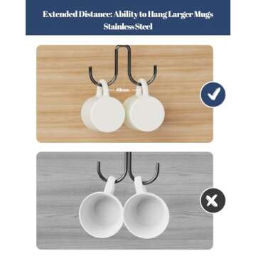 Luckinow Mug Hooks Under Cabinet 3 Pack, Coffee Cup Hooks for Hanging Under Shelf, Mug Organizer Rack with 12 Hooks for Displaying Mugs, Coffee Cups and Kitchen Utensils, Black