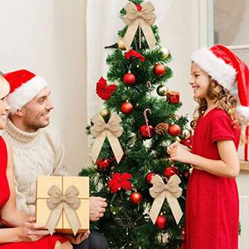 Xinnun 6 Pcs Christmas Burlap Bows Knot Handmade Ribbon Bows Natural Rustic Burlap Wreath Decorative Bowknot Ornament for Christmas Decorate Tree Festival Holiday Party Supplies (Beige, Plain Style)