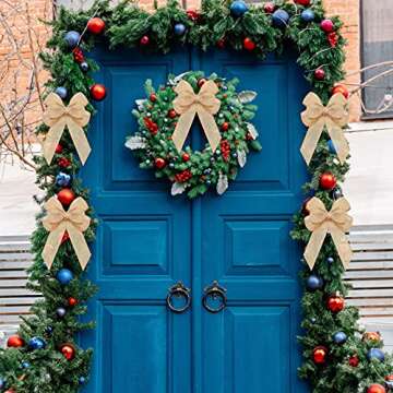 Xinnun 6 Pcs Christmas Burlap Bows Knot Handmade Ribbon Bows Natural Rustic Burlap Wreath Decorative Bowknot Ornament for Christmas Decorate Tree Festival Holiday Party Supplies (Beige, Plain Style)