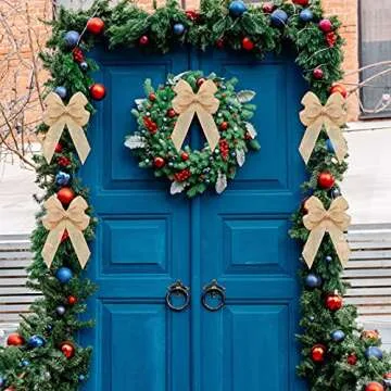 Xinnun 6 Pcs Christmas Burlap Bows Knot Handmade Ribbon Bows Natural Rustic Burlap Wreath Decorative Bowknot Ornament for Christmas Decorate Tree Festival Holiday Party Supplies (Beige, Plain Style)