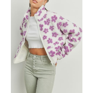 Yeokou Floral Jacket Women Winter Sherpa Fleece Coat