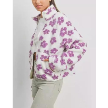 Yeokou Floral Jacket Women Winter Sherpa Fleece Coat