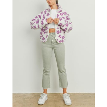 Yeokou Floral Jacket Women Winter Sherpa Fleece Coat