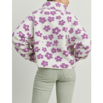 Yeokou Floral Jacket Women Winter Sherpa Fleece Coat
