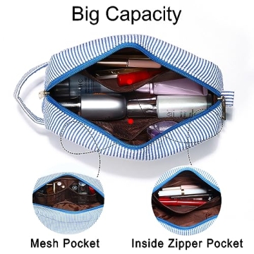 YOOLIFE Makeup Bag for Women - Monogram Cute Initial Blue Makeup Bags Cosmetic Toiletry Pouch Make Up Case for Women Her Best Friend Friendship Sister Teacher, Personalized Birthday Gifts for Women C