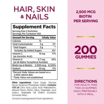 Nature's Bounty Optimal Solutions Hair, Skin and Nails Gummies with Biotin, 25000 mcg, Strawberry Flavored, 200 Count