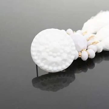 Boderier Bohemian Statement Thread Tassel Chandelier Drop Dangle Earrings with Cassandra Button Stud (White)