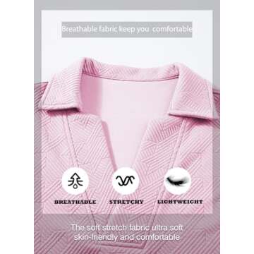 SHEWIN Womens Polo Shirts Casual Collared Short Sleeve Shirt Loose V Neck Summer Top Work Business Tunic Tops for Women Trendy, Pink, US 4-6(S)
