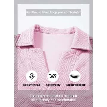 SHEWIN Womens Polo Shirts Casual Collared Short Sleeve Shirt Loose V Neck Summer Top Work Business Tunic Tops for Women Trendy, Pink, US 4-6(S)