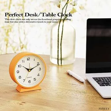 AYRELY® 4.5" Analog Alarm Clock,Small Retro Desk Clock Battery Operated,Slient Metal Table Clock with Light for Living Room Decor,Bedroom,Bedside,Shelf (Orange)