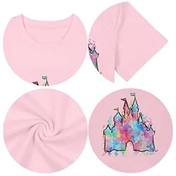 LUKYCILD Magic Castle Shirt Cute Graphic Short Sleeve T-Shirt Casual Holiday Vacation Tops Dark Pink