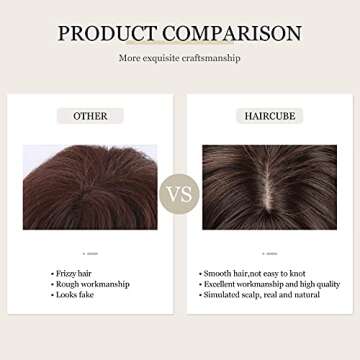 HAIRCUBE Brown Wigs with Bangs Medium Length Curly Wigs for Women Natural Looking Synthetic Wigs for Daily Use Pelucas De Cabello natural (Dark Brown)