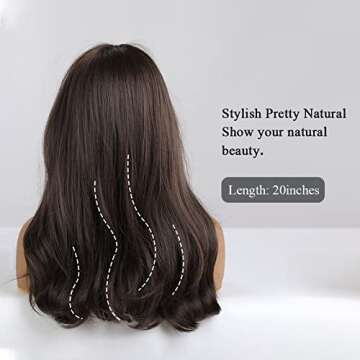 HAIRCUBE Brown Wigs with Bangs Medium Length Curly Wigs for Women Natural Looking Synthetic Wigs for Daily Use Pelucas De Cabello natural (Dark Brown)