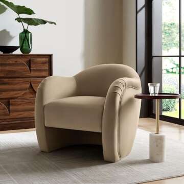Modway Compose Barrel Chair with Performance Velvet Fabric in Taupe – Upholstered Accent Armchair ...