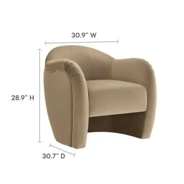 Modway Compose Barrel Chair with Performance Velvet Fabric in Taupe – Upholstered Accent Armchair with Curved Backrest – Cozy Lounge Chair for Reading – Round Comfy Single Sofa Club Chair