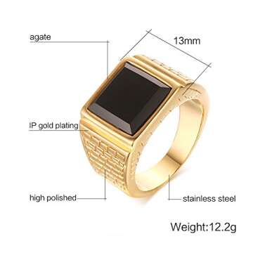 CARTER PAUL Men's Stainless Steel Black Onyx Gold Ring Europe and America Style, Size 7