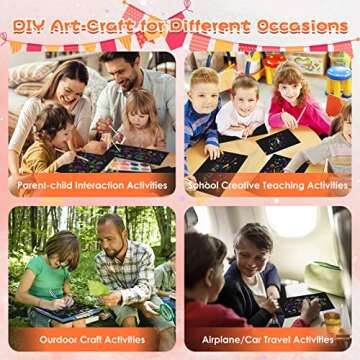 Scratch Paper Art Sets, Magic Scratch Rainbow Crafts Kits Drawing Toys for 3 4 5 6 7 8 9 Years Old Girls Boys, Educational Toys Thanksgiving Crafts Party Games Christmas Birthday Gift