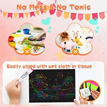 Scratch Paper Art Sets, Magic Scratch Rainbow Crafts Kits Drawing Toys for 3 4 5 6 7 8 9 Years Old Girls Boys, Educational Toys Thanksgiving Crafts Party Games Christmas Birthday Gift