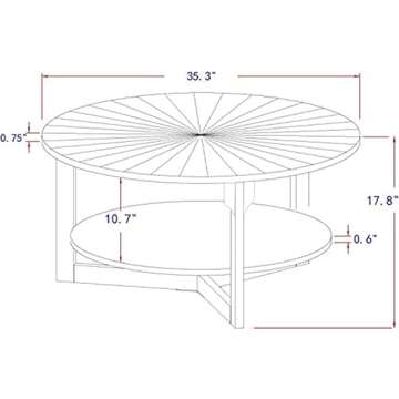 DS-HOMEPORT Wood Round Coffee Table for Living Room, 2 Tier Circle Coffee Table with Storage, Rustic Natural Coffee Table for Apartment, Easy Assembly (Espresso,35" Dx35 Wx18 H)