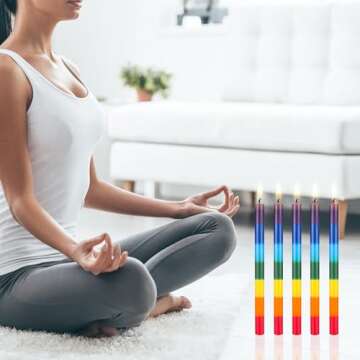 Mega Candles 5 pcs Unscented Multi Color Chakra Straight Taper Candle, Hand Poured Premium Wax Candles 12 Inch x 1 Inch, Cotton Wick, Promotes Positive Energy, Meditation & Relaxation