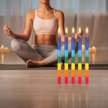 Mega Candles 5 pcs Unscented Multi Color Chakra Straight Taper Candle, Hand Poured Premium Wax Candles 12 Inch x 1 Inch, Cotton Wick, Promotes Positive Energy, Meditation & Relaxation