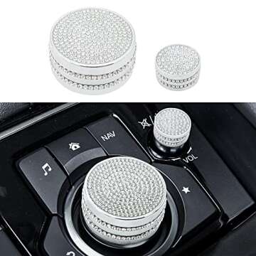 TopDall Media Control Volume Knob Bling Crystal Shiny Accessory Interior Cover Compatible for Mazda