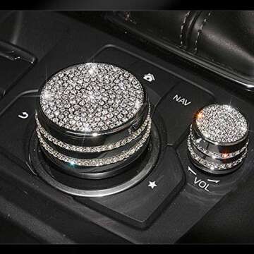 TopDall Media Control Volume Knob Bling Crystal Shiny Accessory Interior Cover Compatible for Mazda