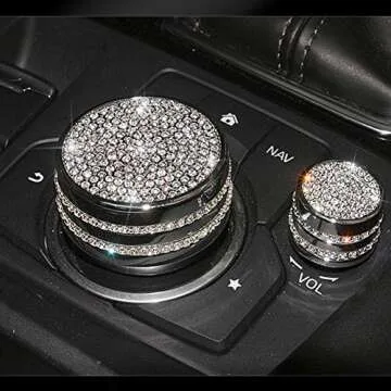 TopDall Media Control Volume Knob Bling Crystal Shiny Accessory Interior Cover Compatible for Mazda