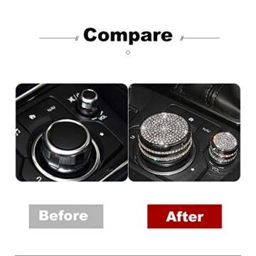 TopDall Media Control Volume Knob Bling Crystal Shiny Accessory Interior Cover Compatible for Mazda