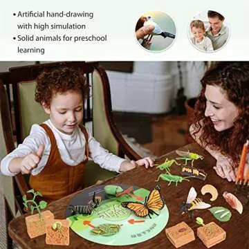 Volnau Animal Figurines Toys 16PCS Life Cycle Set Plant Locust Butterfly Caterpillars Bee Animal Figures for Toddlers Kids Decorations Preschool Educational Prop