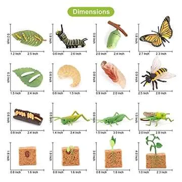 Volnau Animal Figurines Toys 16PCS Life Cycle Set Plant Locust Butterfly Caterpillars Bee Animal Figures for Toddlers Kids Decorations Preschool Educational Prop