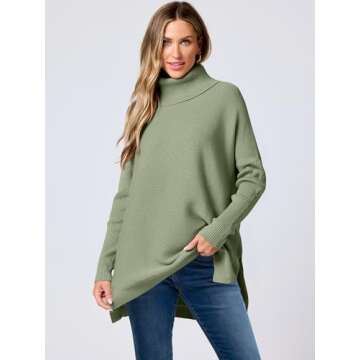 ANRABESS Women's Oversized Turtleneck Batwing Sleeve Spilt Casual Loose Knit Tunic Pullover Sweater ...