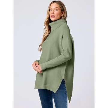 ANRABESS Women's Oversized Turtleneck Batwing Sleeve Spilt Casual Loose Knit Tunic Pullover Sweater Tops 2025 Fall Outfits Green Small