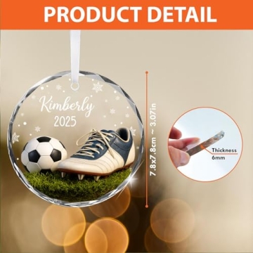 NAZENTI Personalized Soccer 3D Glass Christmas Ornament, Custom 3D Soccer Player Ornament with Name ...