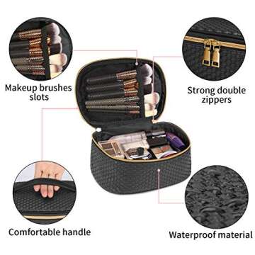 KTMOUW Makeup Bag 3 Pcs waterproof Cosmetic Bag Portable Travel Cosmetic Bag Weave Organizer storage bag (Black)