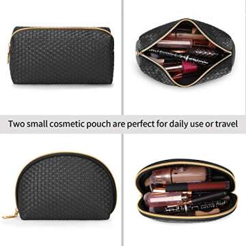 KTMOUW Makeup Bag 3 Pcs waterproof Cosmetic Bag Portable Travel Cosmetic Bag Weave Organizer storage bag (Black)