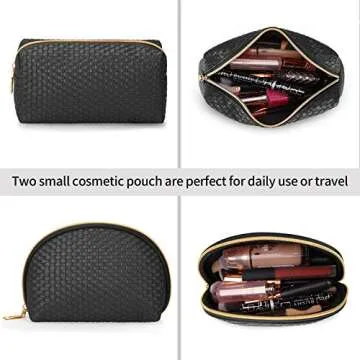 KTMOUW Makeup Bag 3 Pcs waterproof Cosmetic Bag Portable Travel Cosmetic Bag Weave Organizer storage bag (Black)