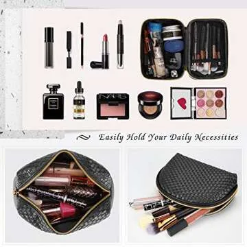 KTMOUW Makeup Bag 3 Pcs waterproof Cosmetic Bag Portable Travel Cosmetic Bag Weave Organizer storage bag (Black)