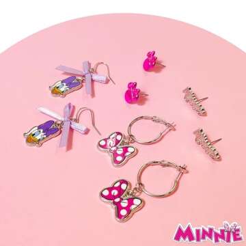 Disney Hypoallergenic Earrings for Girls – 2 Stud & 2 Fishhook Drop Earrings with Charms, One Size Fits All, Fun Accessories for Girls Ages 4+