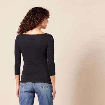 Amazon Essentials Women's Slim-Fit 3/4 Sleeve Boatneck T-Shirt