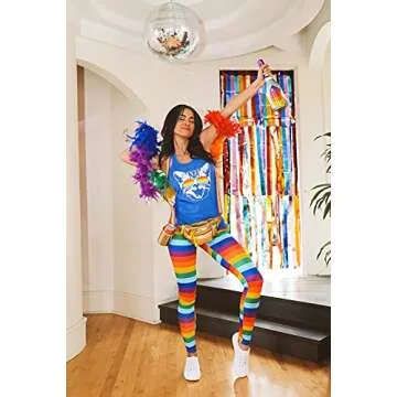 Tipsy Elves Rainbow Striped Fitness Workout Leggings for Women Size Large