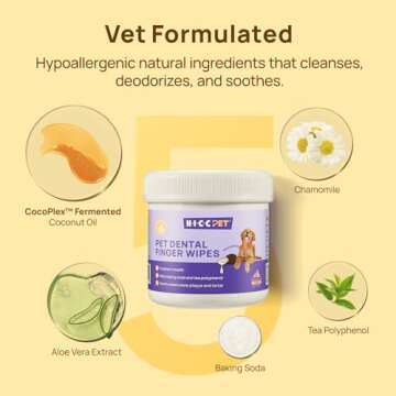 HICC PET Teeth Cleaning Wipes for Dogs & Cats, Remove Bad Breath by Removing Plaque and Tartar Buildup No-Rinse Dog Finger Toothbrush, Disposable Gentle Cleaning & Gum Care Pet Wipes, 50 Counts