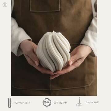 LAWA Swirl Candle - Large Beautiful Handmade Pillar Scented Soy Wax Twirl Candle Elegant Bubble Aesthetic Candle Housewarming Gift Home Room Shelf Decor Idea Spiral Candle White (Medium)