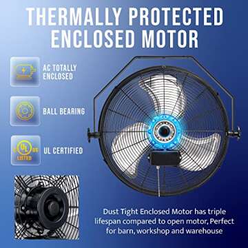 Tornado - 18 Inch High Velocity Industrial Wall Fan with TEAO Enclosure Motor - 4000 CFM - 3 Speed - 6.5 FT Cord - Industrial, Commercial, Residential Use - UL Safety Listed