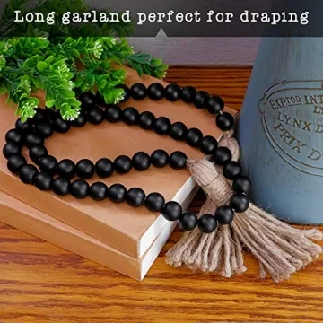 Wooden Bead Garland with Tassels for Home Decor