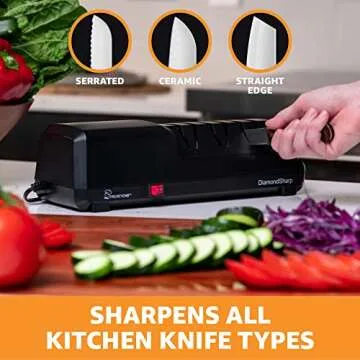 Electric Knife Sharpener for Kitchen Knives, Powerful Motor with Precision Guides and Professional Diamond Abrasives, Expert Automatic Angle Detection For Sharper Knives Black