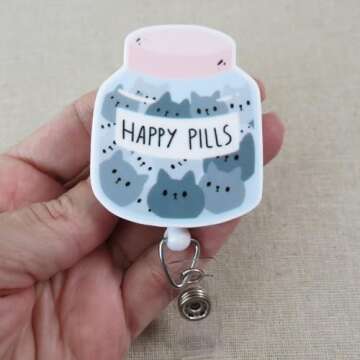 Funny Cat Badge Reel for Nurses and Teachers Gift