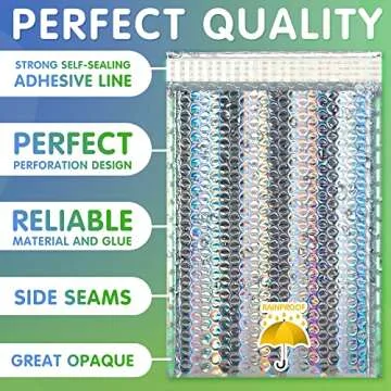Amiff Holographic Metallic Bubble Mailers, 5 x 9 Inches. 25 Pack Poly Mailers Metallic. Opaque Bubble Mailers Metallic with Self-Seal Closure. Waterproof Metallic Bubble Envelope for Cosmetics