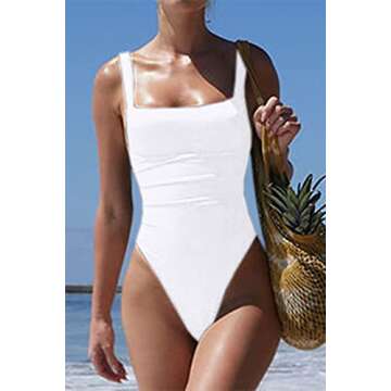 Mulisky Women's One Piece Swimsuit Square Neck Backless Cut Out Monokini Beach Swimwear White S